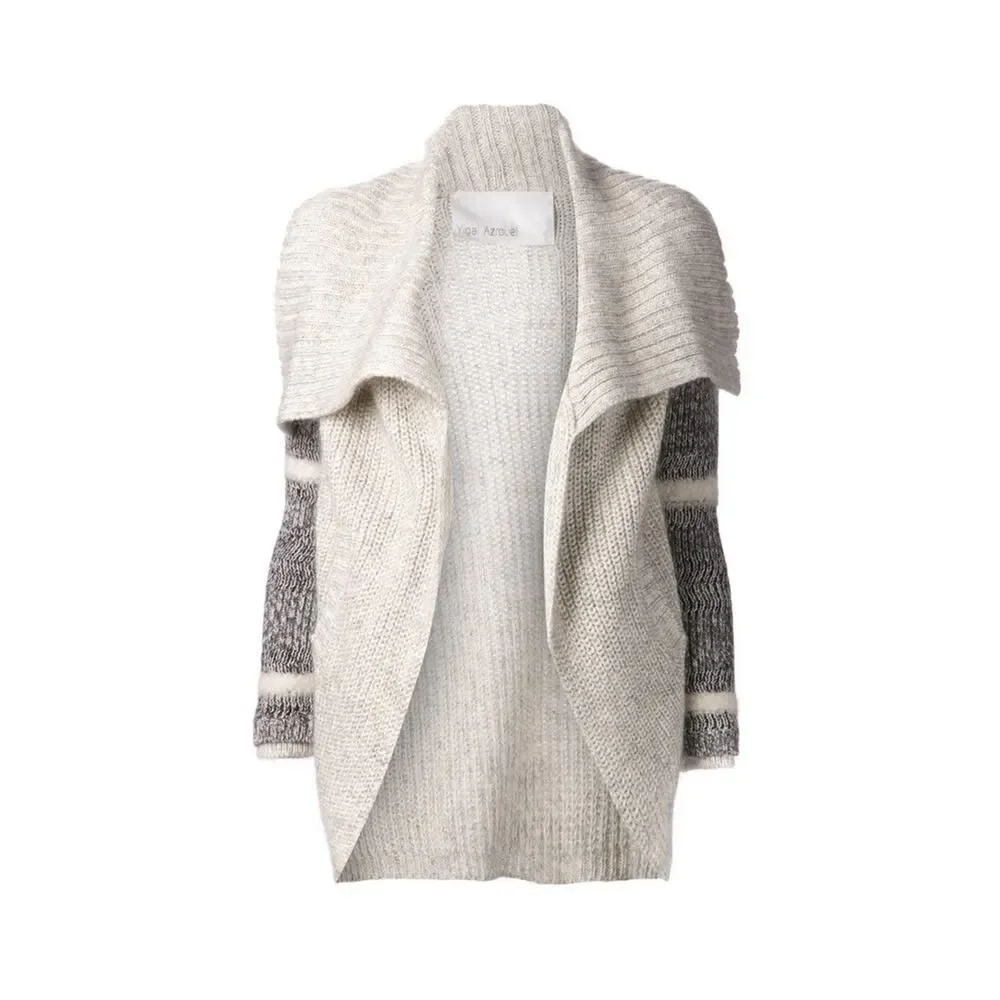 Yigal Azrouël Platinum Grey Striped Shawl Collar Open Cardigan Wool XS